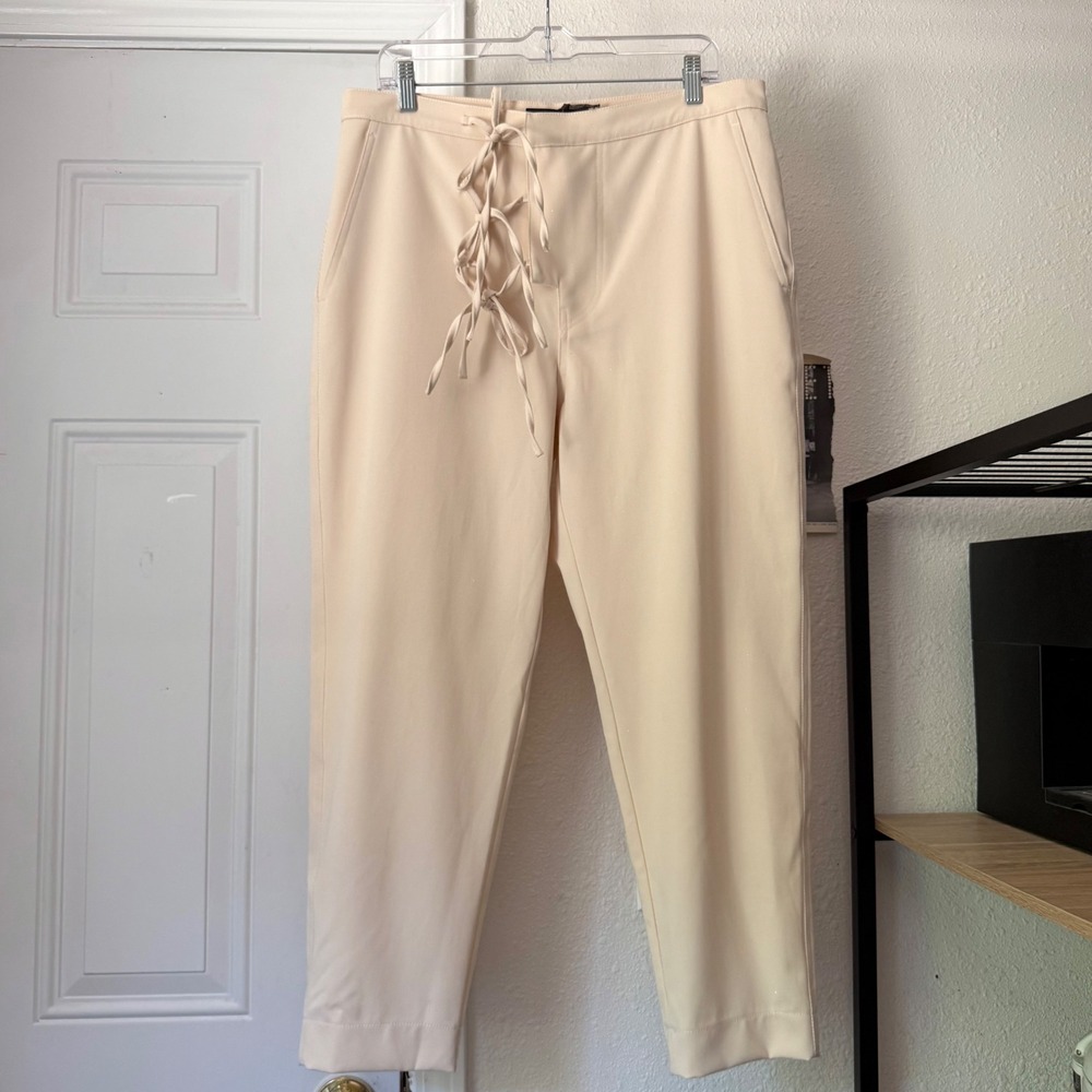NWT SIEDRES cream ivory tie detail high rise tapered cropped trousers pants